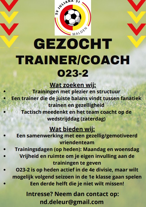 Gezocht: Trainer/Coach O23-2